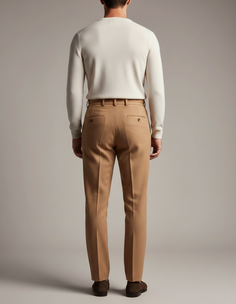 Pantalon À Pince Marron Laine Plissé Homme Élégant - Camel - vue 2