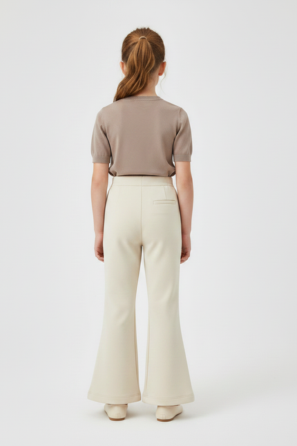 Pantalon À Pince Écru Plissé Évasé Enfant Élégant - Beige Gabardine - vue 2