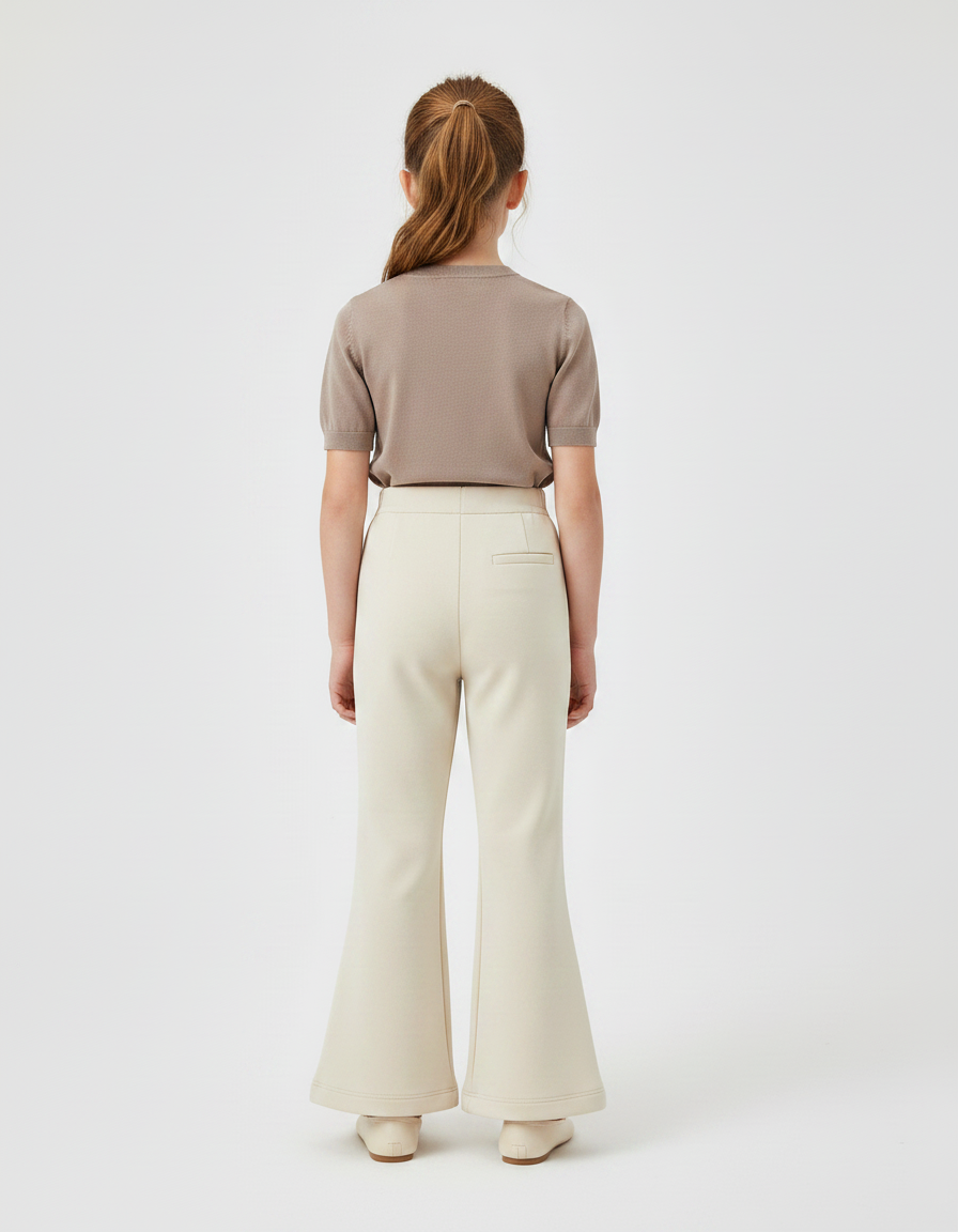 Pantalon À Pince Écru Plissé Évasé Enfant Élégant - Beige Gabardine - vue 2