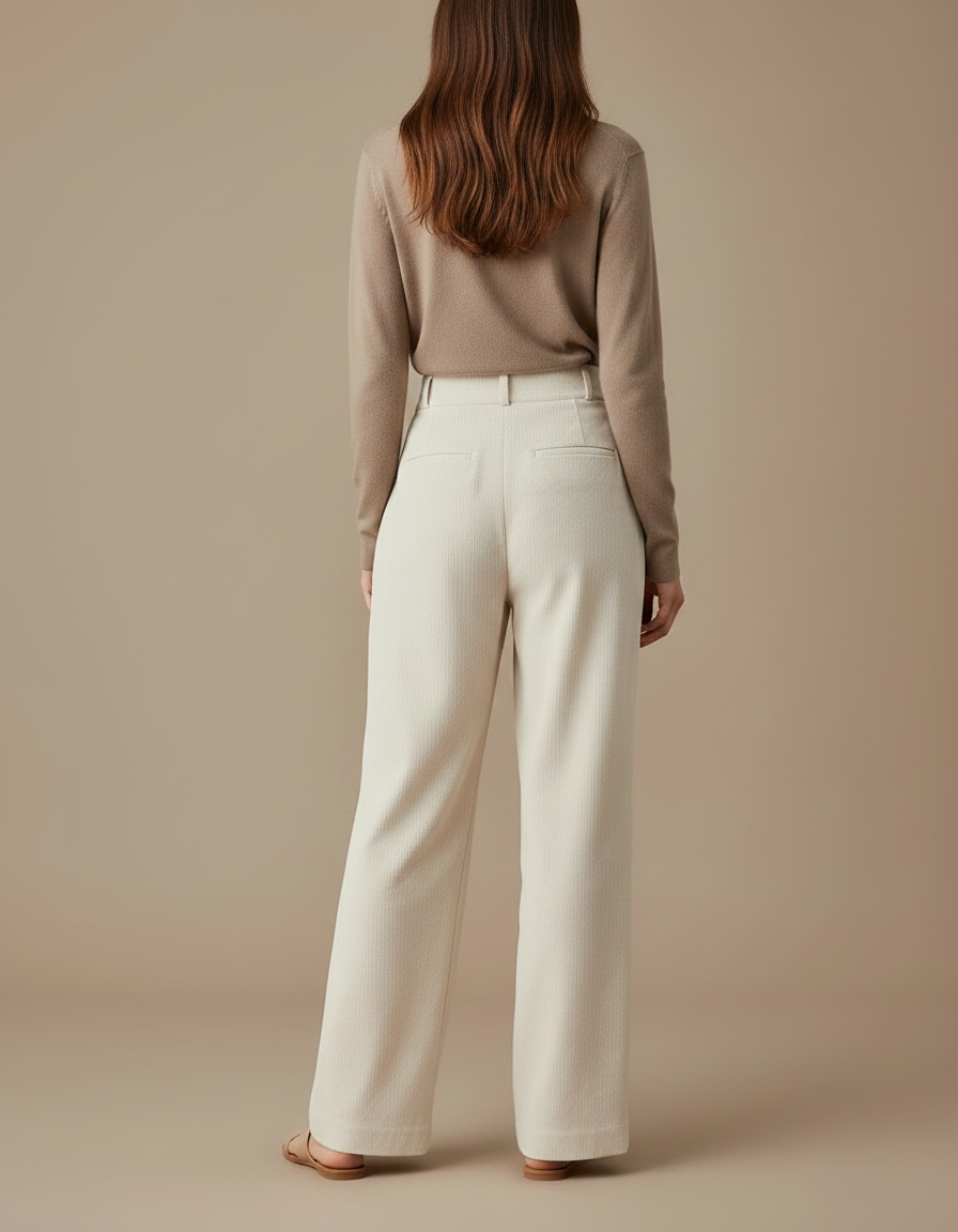 Pantalon À Pince Crème Plissé Ample Femme Élégant - Beige Cordé - vue 2