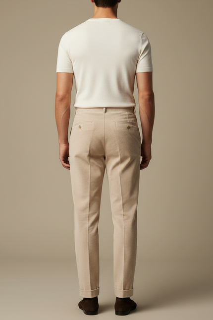 Pantalon À Pince Beige Côtelé Plissé Droit Homme - Cordé - vue 2