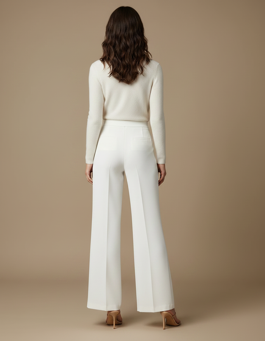 Pantalon À Pince Blanc Plissé Fluide Élégant Femme - Polyester - vue 2