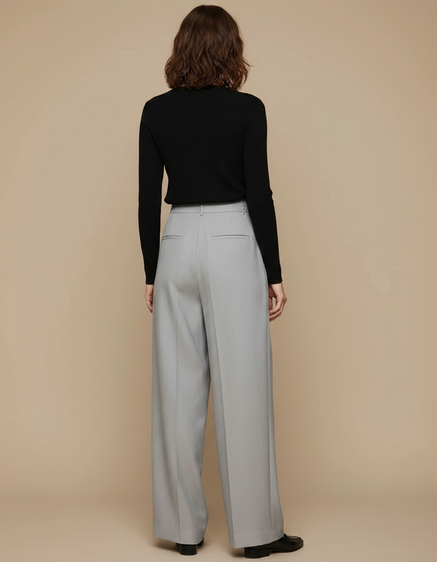 Pantalon À Pince Gris Ample Plissé Décontracté - Gabardine - vue 2