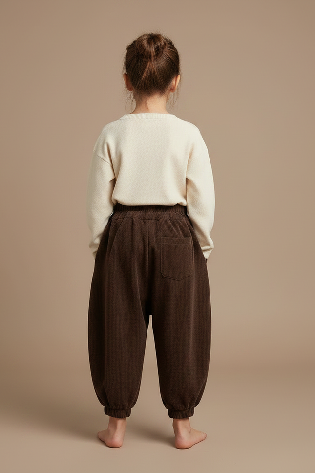 Pantalon À Pince Marron Côtelé Ample Élastique Enfant - Cordé - vue 2