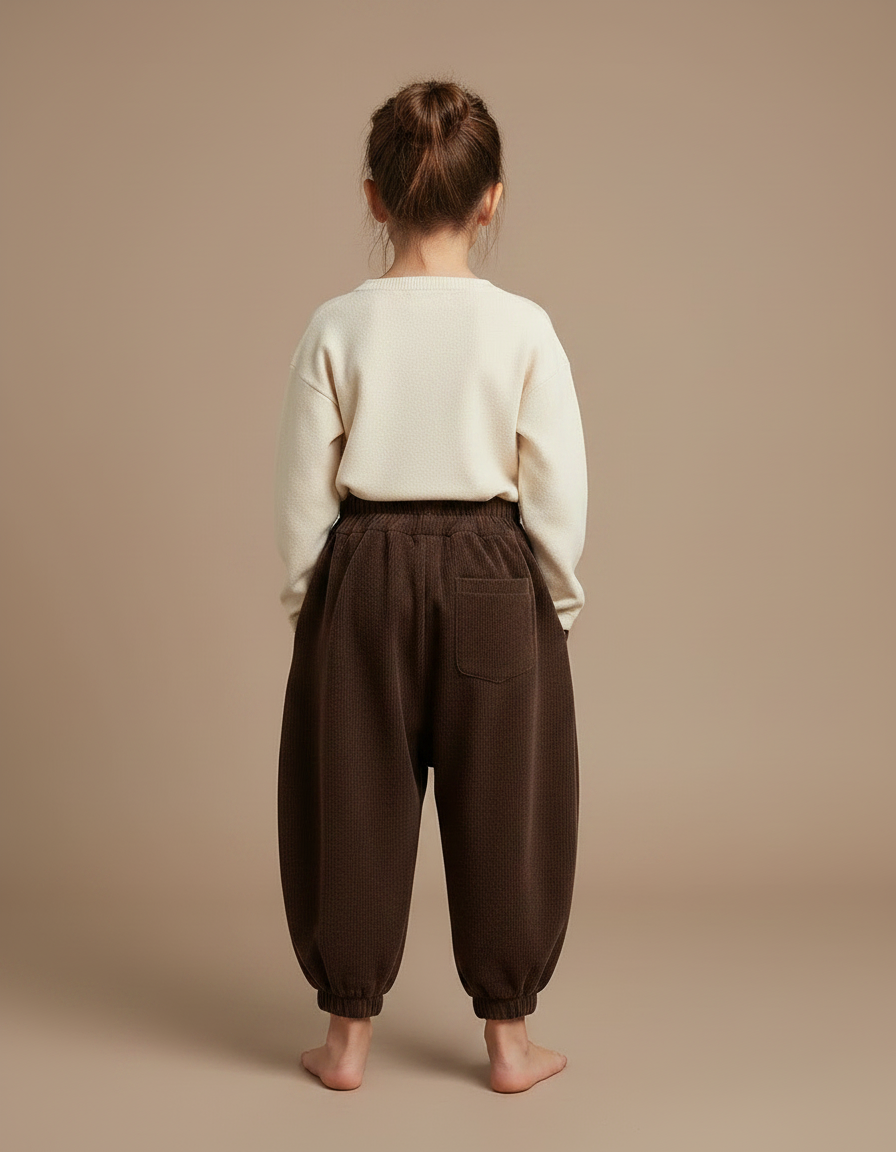 Pantalon À Pince Marron Côtelé Ample Élastique Enfant - Cordé - vue 2