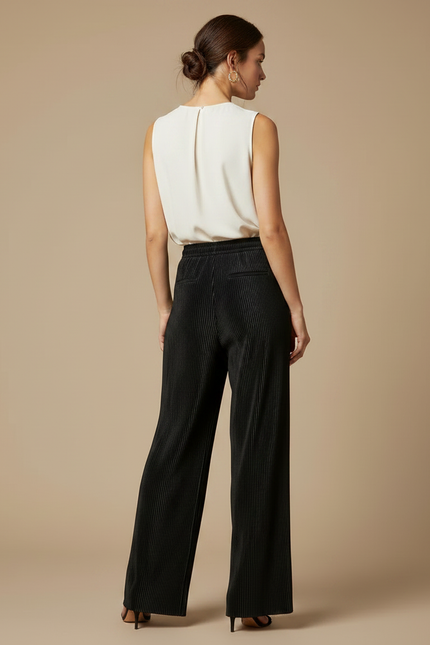 Pantalon À Pince Noir Plissé Ample Fluide - Polyester - vue 2