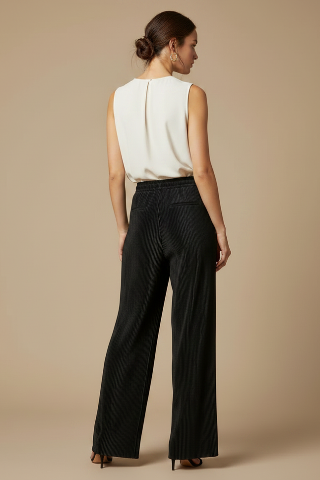 Pantalon À Pince Noir Plissé Ample Fluide - Polyester - vue 2