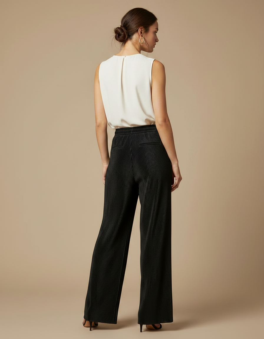 Pantalon À Pince Noir Plissé Ample Fluide - Polyester - vue 2