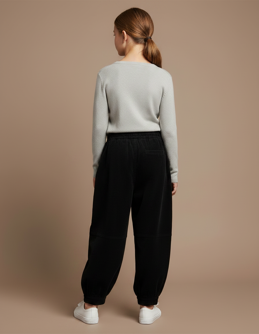 Pantalon À Pince Noir Côtelé Ample Décontracté Fille - Cordé - vue 2