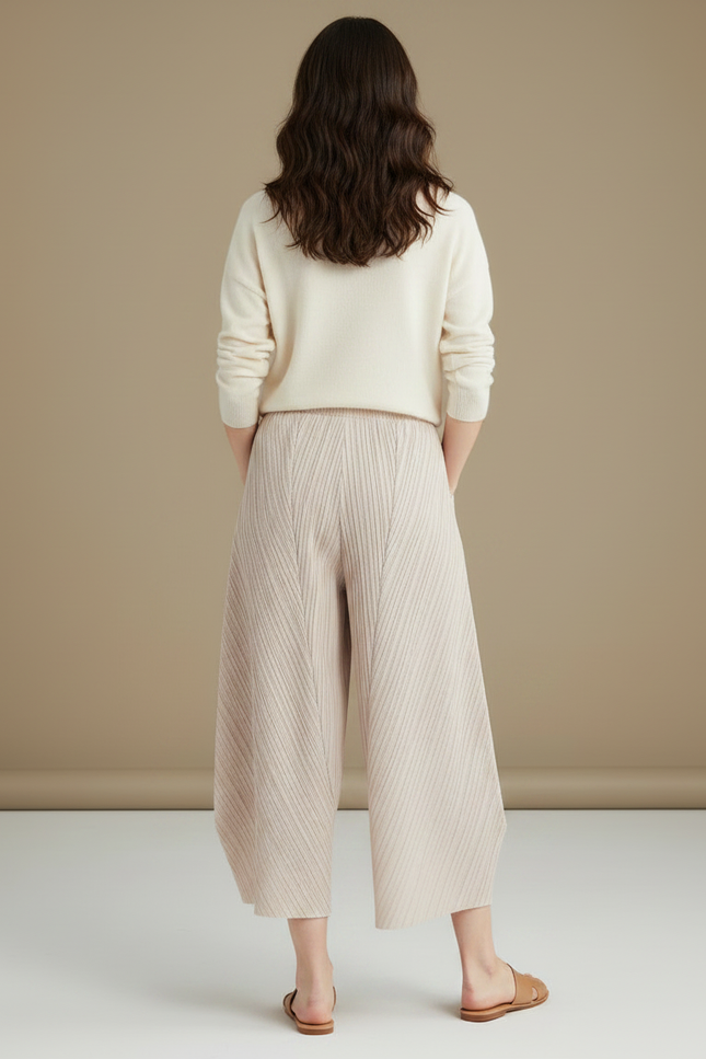 Pantalon À Pince Plissé Beige Ample Fluide Femme - Maille - vue 2