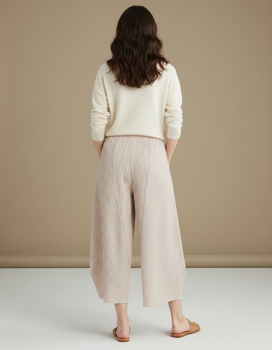 Pantalon À Pince Plissé Beige Ample Fluide Femme - Maille - vue 2