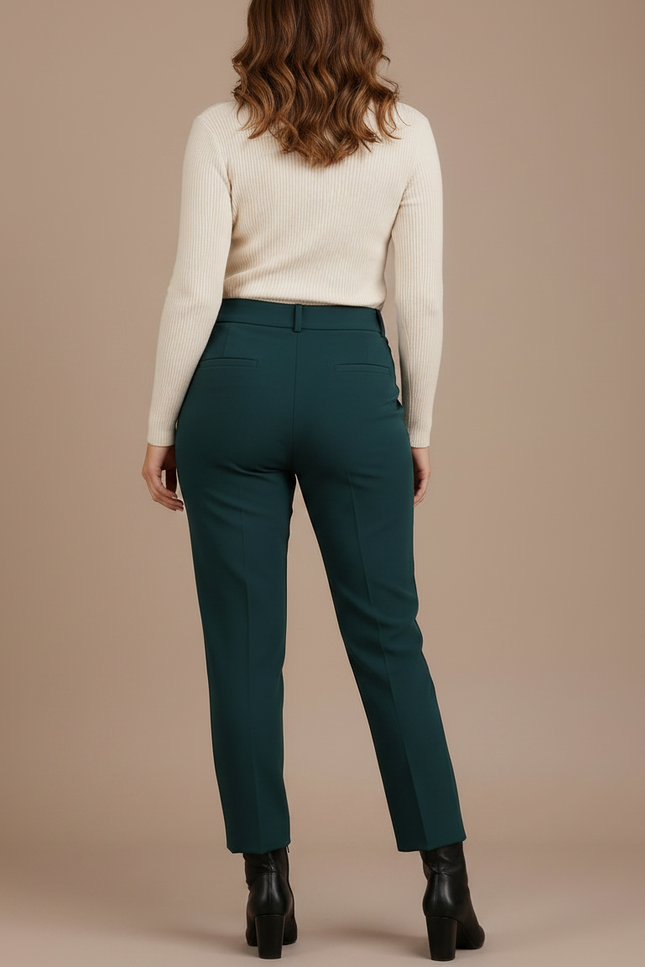 Pantalon À Pince Vert Émeraude Taille Haute Élégant Femme - Gabardine - vue 2