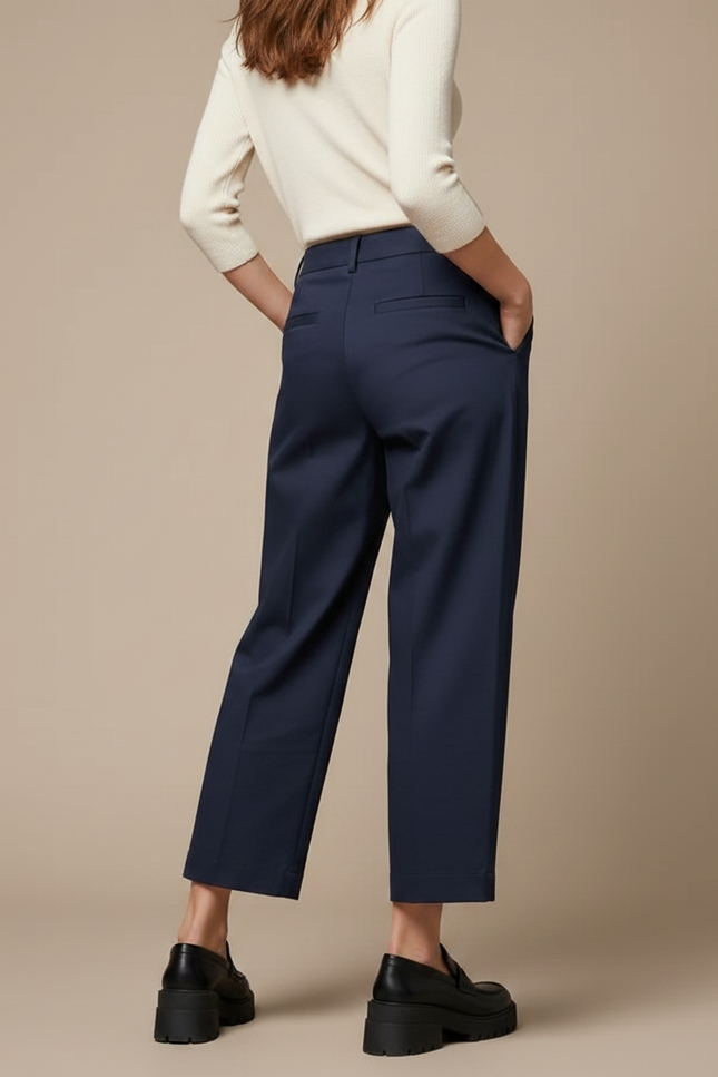 Pantalon À Pince Bleu Marine Ample Plissé Décontracté Femme - Gabardine - vue 2
