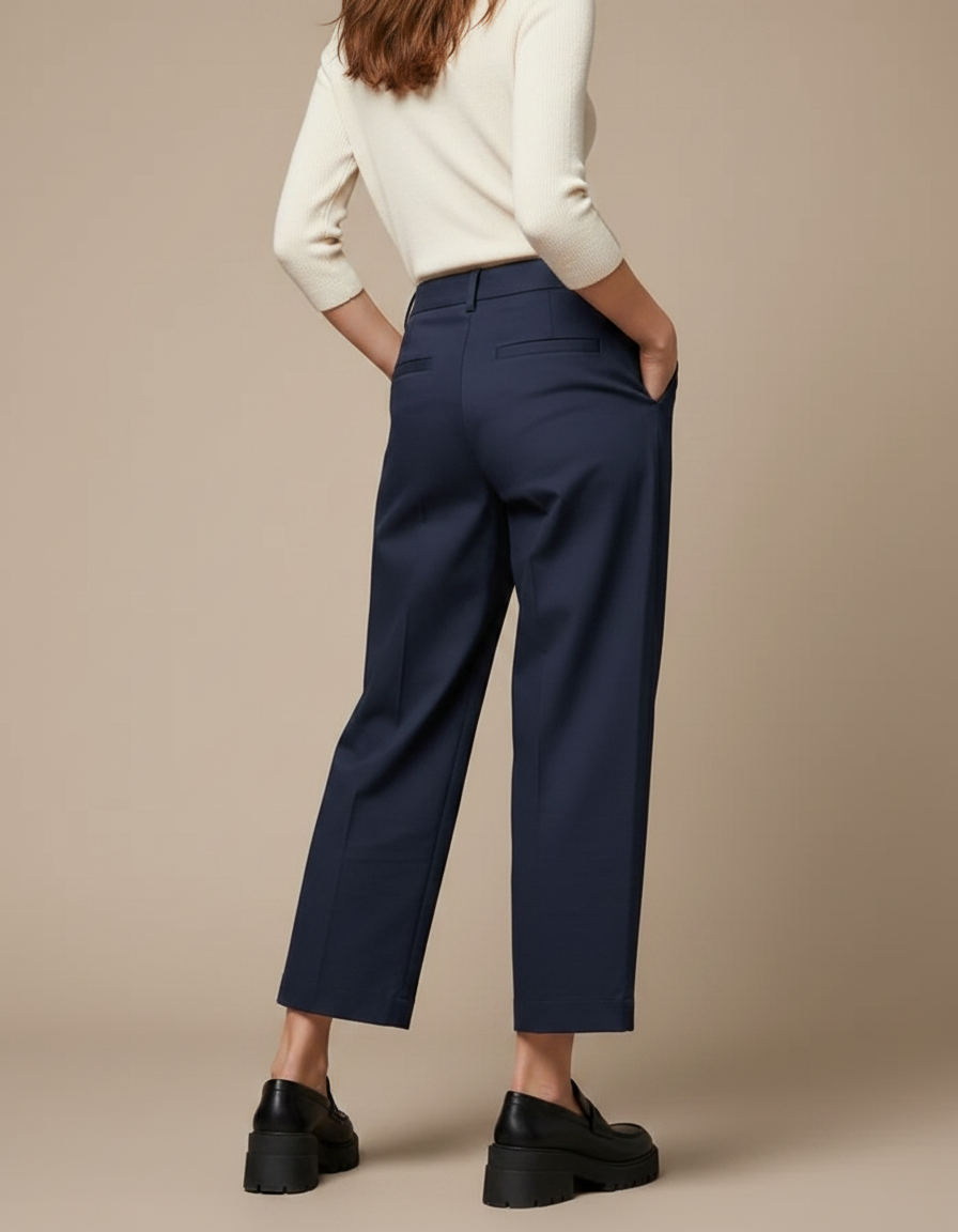 Pantalon À Pince Bleu Marine Ample Plissé Décontracté Femme - Gabardine - vue 2