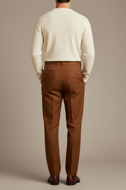 Pantalon À Pince Marron Plissé Droit Homme Élégant - Laine - vue 2