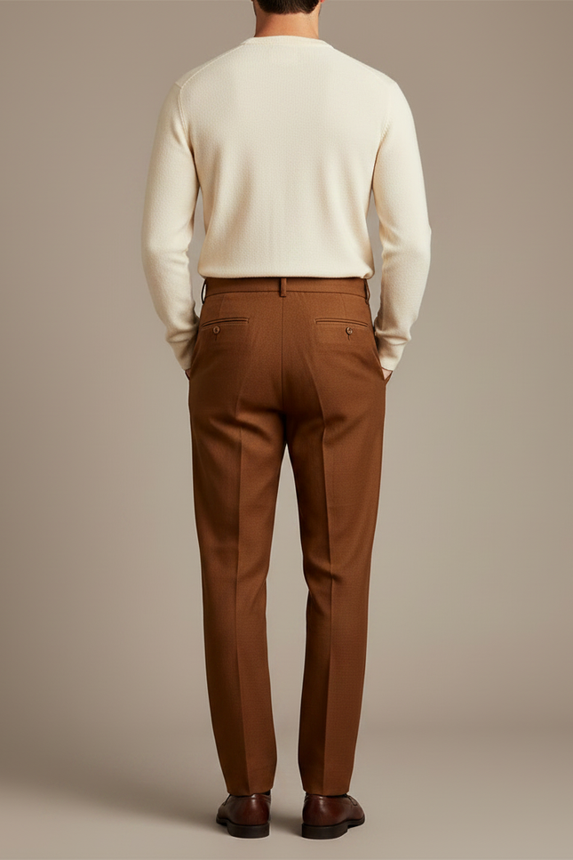 Pantalon À Pince Marron Plissé Droit Homme Élégant - Laine - vue 2