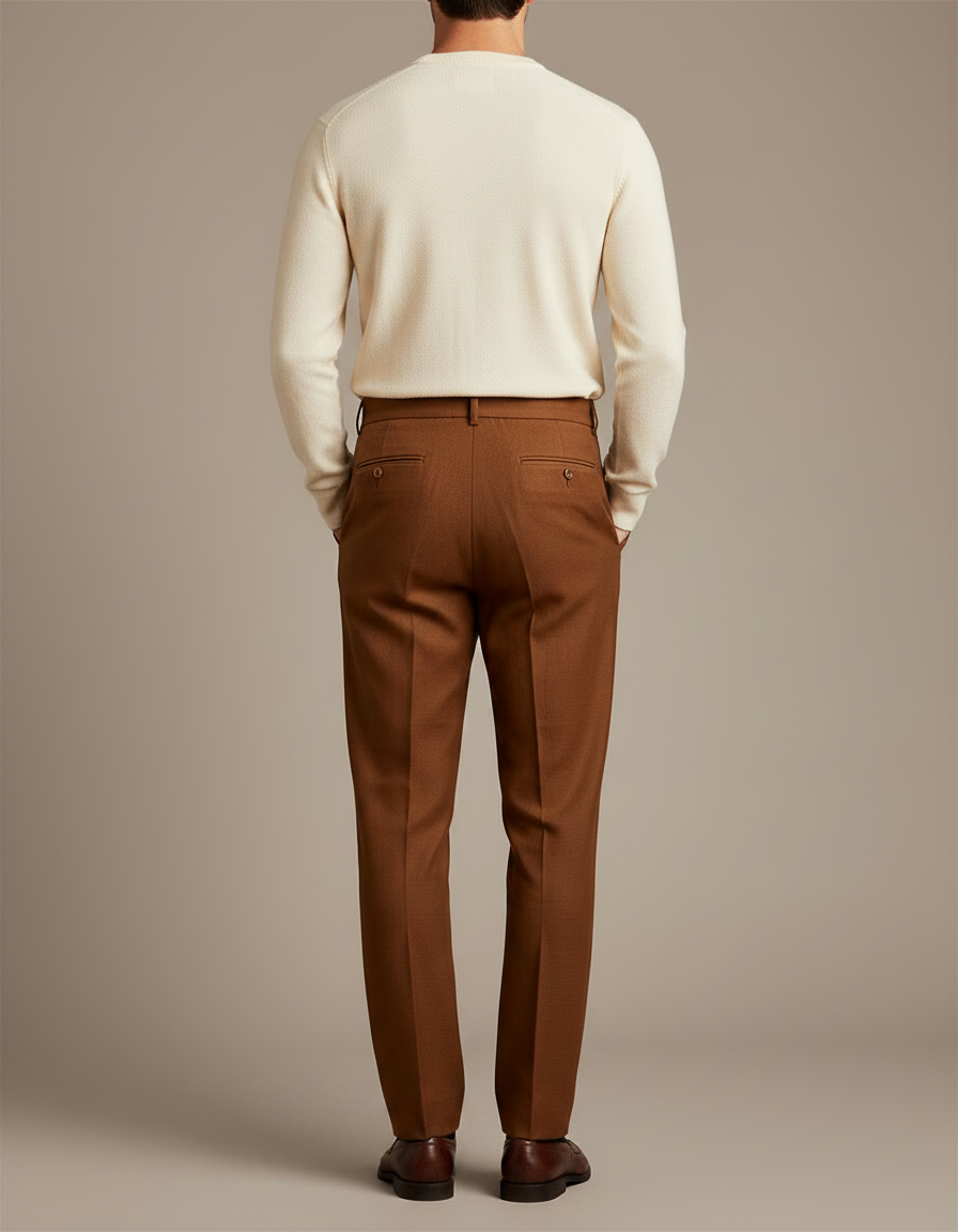 Pantalon À Pince Marron Plissé Droit Homme Élégant - Laine - vue 2