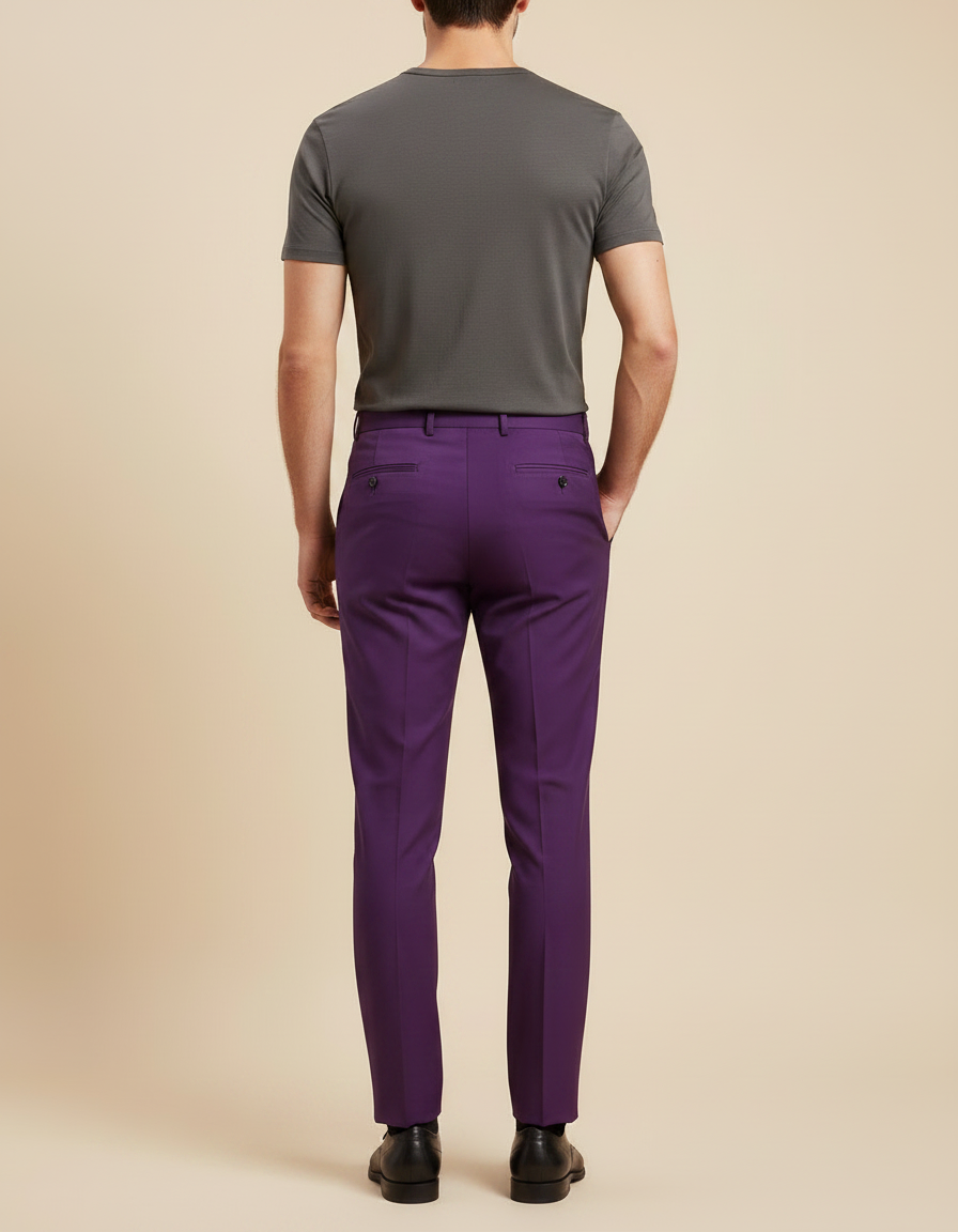 Pantalon À Pince Violet Plissé Élégant Homme - Gabardine - vue 2