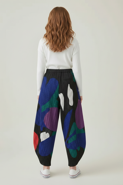 Pantalon À Pince Imprimé Ample Plissé Décontracté Coloré - Multicolore Polyester - vue 2
