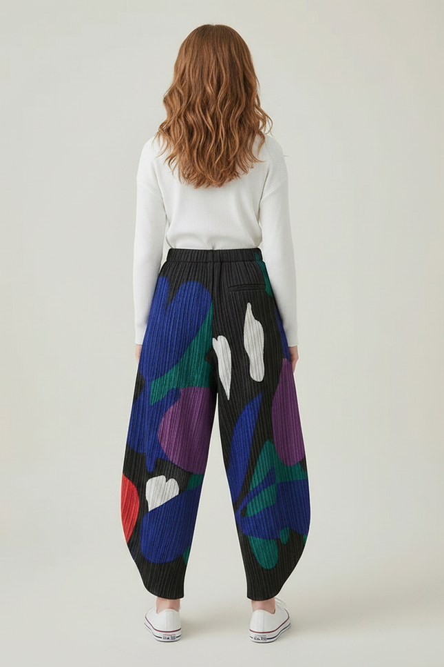 Pantalon À Pince Imprimé Ample Plissé Décontracté Coloré - Multicolore Polyester - vue 2