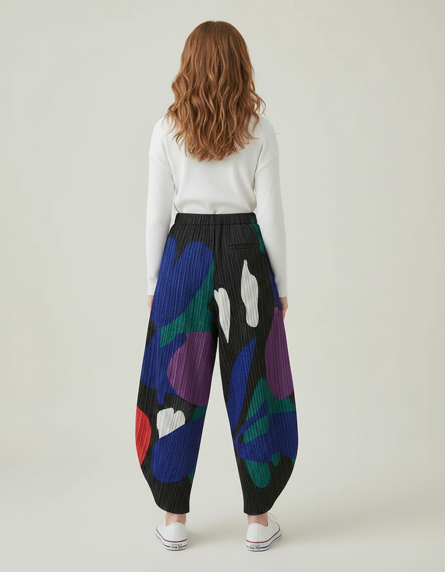 Pantalon À Pince Imprimé Ample Plissé Décontracté Coloré - Multicolore Polyester - vue 2
