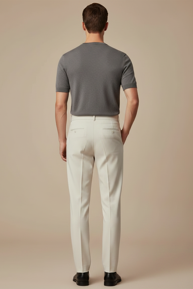 Pantalon À Pince Crème Plissé Droit Décontracté Ceinturé - Beige Gabardine - vue 2