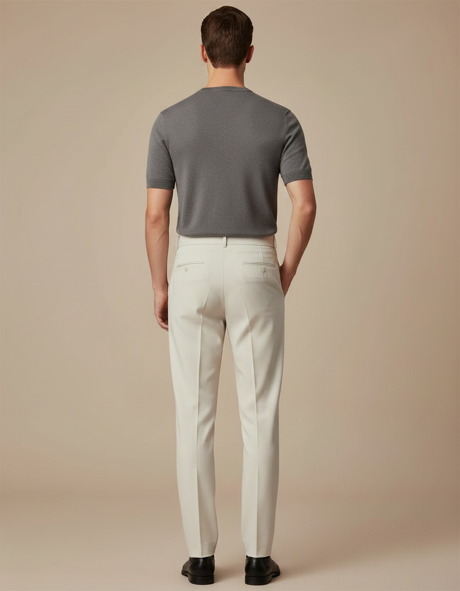 Pantalon À Pince Crème Plissé Droit Décontracté Ceinturé - Beige Gabardine - vue 2