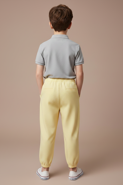 Pantalon À Pince Jaune Texturé Ample Enfant Décontracté - Coton - vue 2