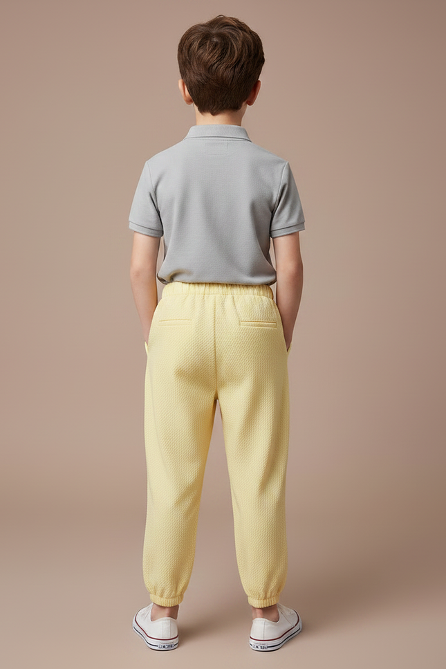 Pantalon À Pince Jaune Texturé Ample Enfant Décontracté - Coton - vue 2