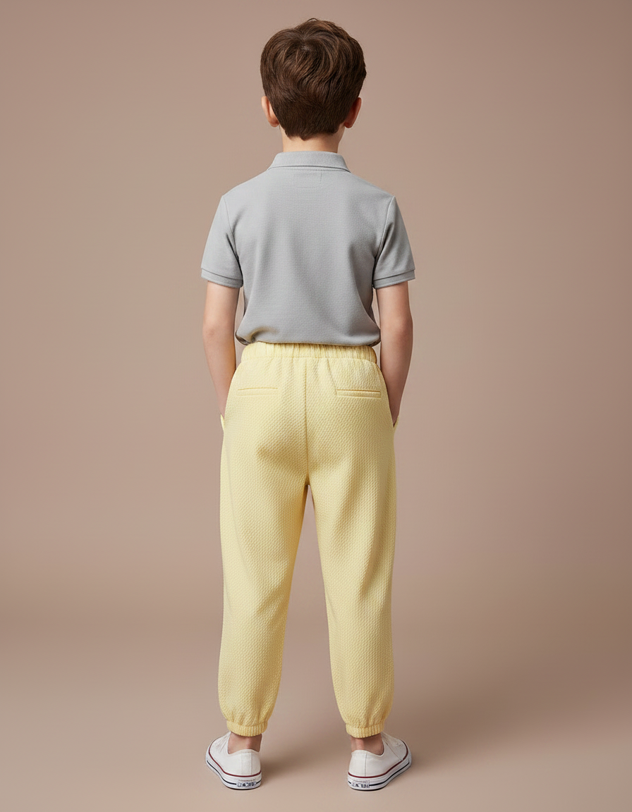 Pantalon À Pince Jaune Texturé Ample Enfant Décontracté - Coton - vue 2