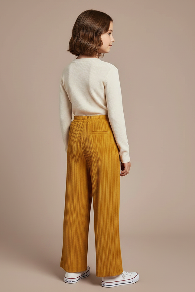 Pantalon À Pince Jaune Plissé Ample Décontracté Enfant - Maille - vue 2