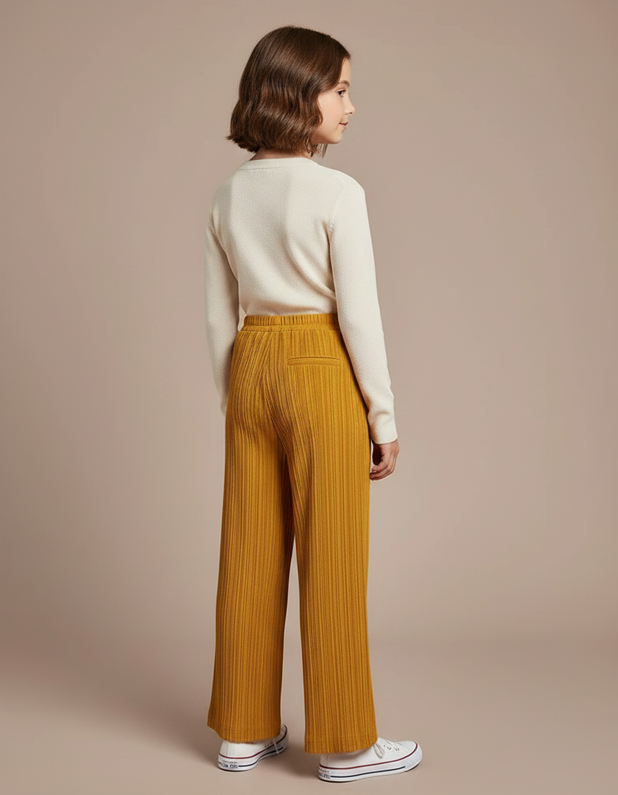 Pantalon À Pince Jaune Plissé Ample Décontracté Enfant - Maille - vue 2