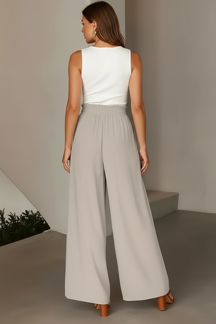 Pantalon À Pince Fluide Gris Clair Taille Haute Femme - Polyester - vue 2