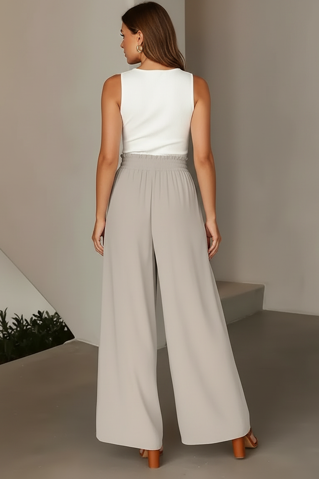 Pantalon À Pince Fluide Gris Clair Taille Haute Femme - Polyester - vue 2