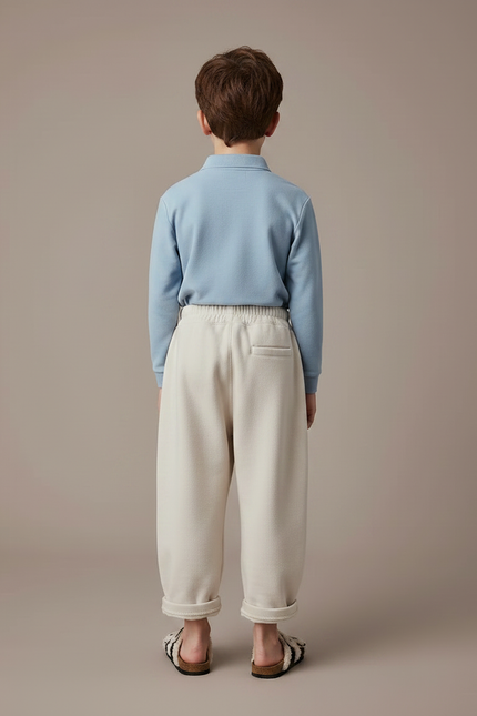 Pantalon À Pince Écru Molletonné Ample Décontracté Enfant - Beige - vue 2