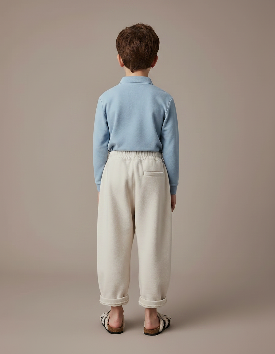 Pantalon À Pince Écru Molletonné Ample Décontracté Enfant - Beige - vue 2
