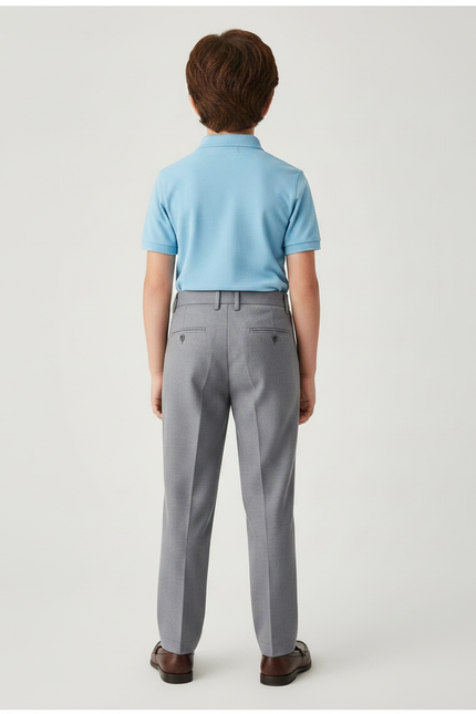 Pantalon À Pince Gris Plissé Droit Enfant Élégant - Gabardine - vue 2