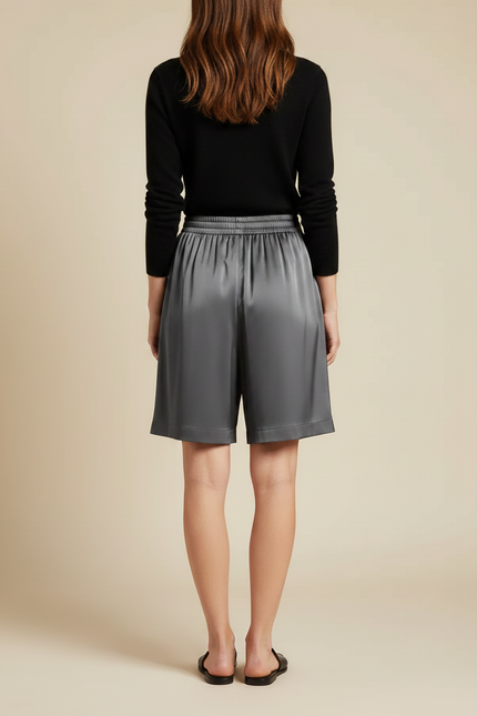 Pantalon À Pince Gris Satiné Ample Fluide Élégant - vue 2