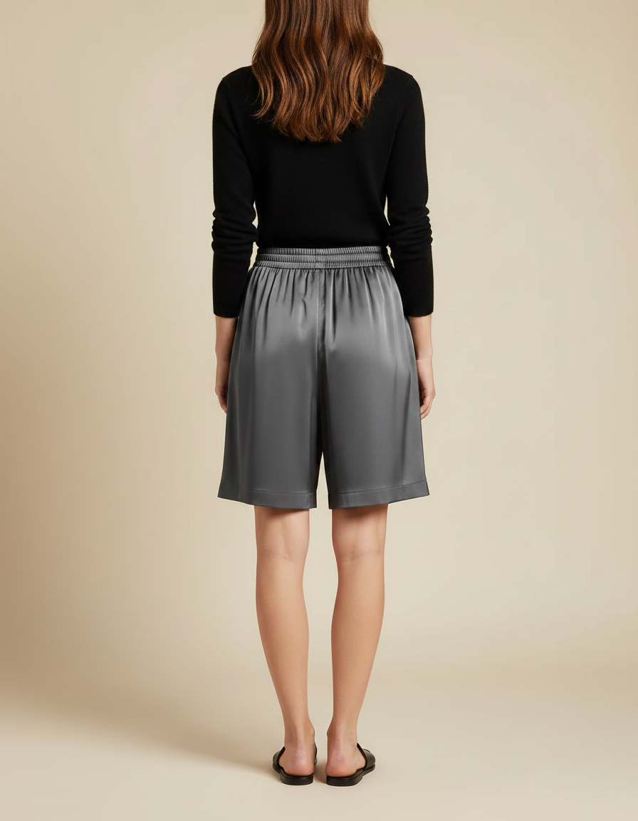 Pantalon À Pince Gris Satiné Ample Fluide Élégant - vue 2