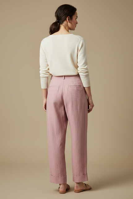 Pantalon À Pince Rose Ample Lin Coton Fluide - vue 2