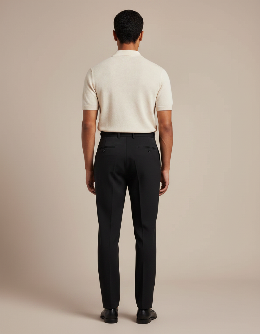 Pantalon À Pince Noir Plissé Coupe Droite Homme - Gabardine - vue 2