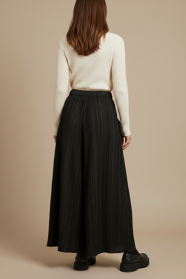 Pantalon À Pince Noir Plissé Ample Irrégulier Fluide Femme - Polyester - vue 2