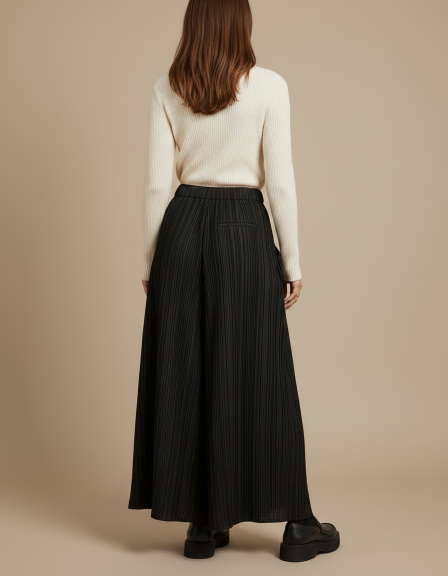 Pantalon À Pince Noir Plissé Ample Irrégulier Fluide Femme - Polyester - vue 2