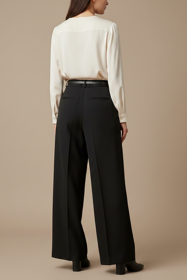 Pantalon À Pince Noir Ample Taille Haute Fluide - Polyester - vue 2
