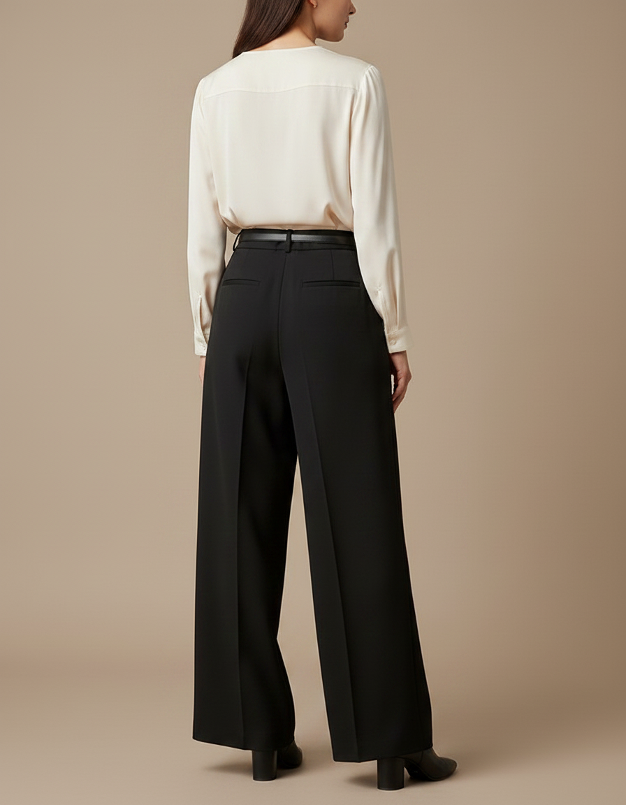 Pantalon À Pince Noir Ample Taille Haute Fluide - Polyester - vue 2