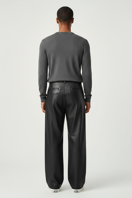 Pantalon À Pince Simili Cuir - Noir - vue 2