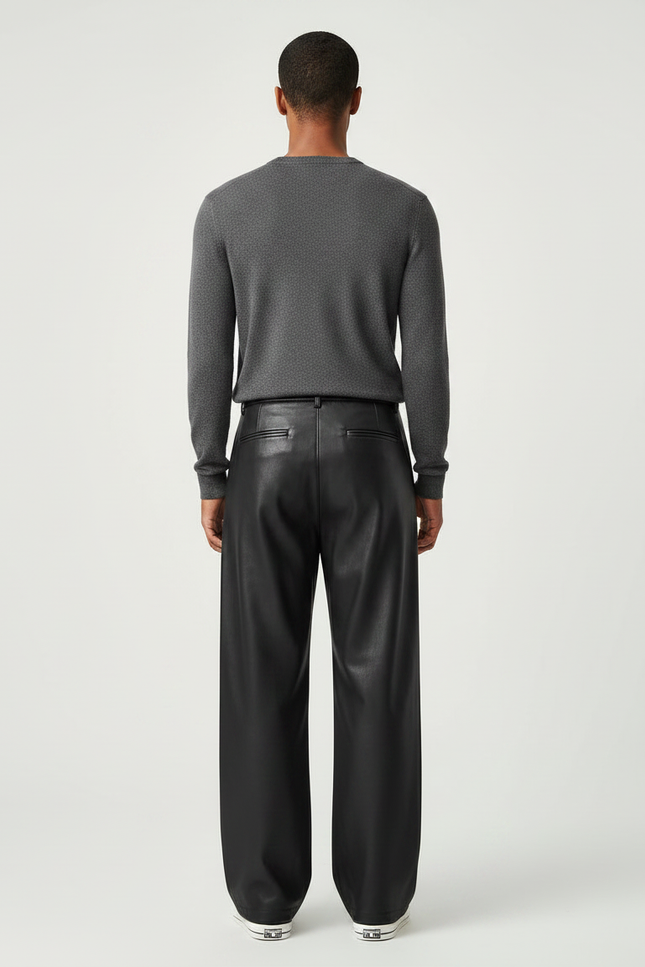 Pantalon À Pince Simili Cuir - Noir - vue 2