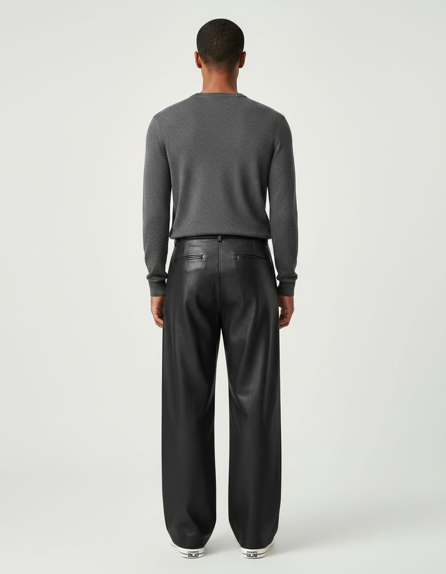 Pantalon À Pince Simili Cuir - Noir - vue 2