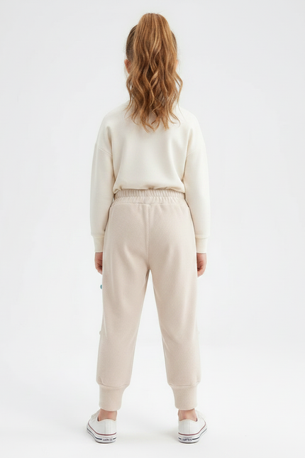 Pantalon À Pince Beige Côtelé Pompons Colorés Décontracté - Cordé - vue 2