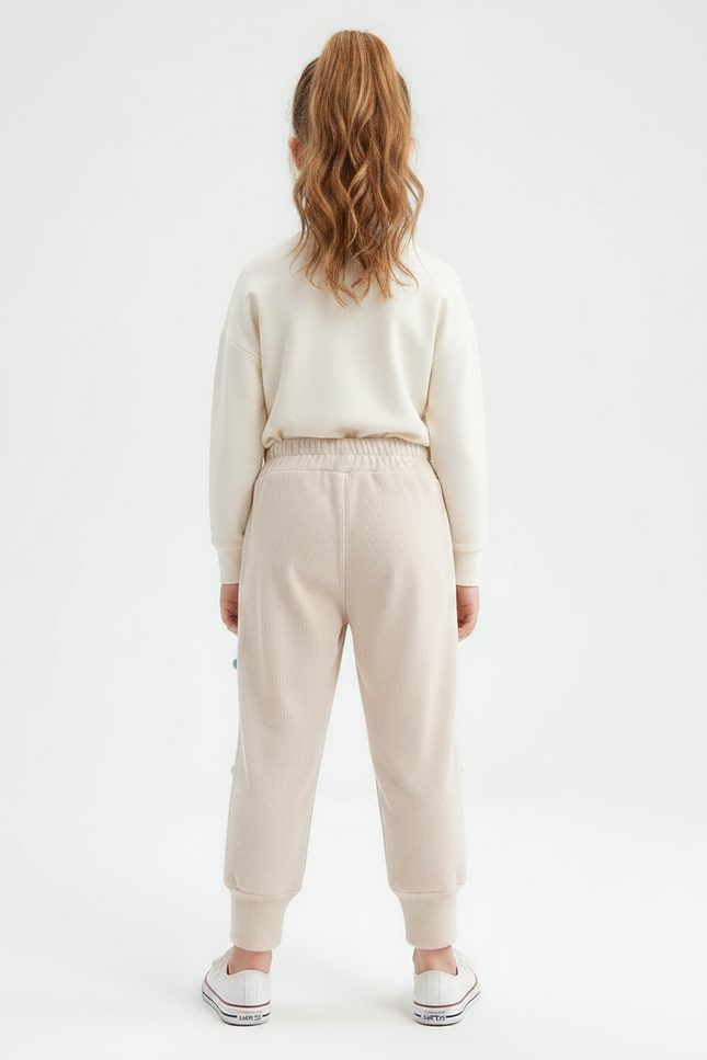 Pantalon À Pince Beige Côtelé Pompons Colorés Décontracté - Cordé - vue 2